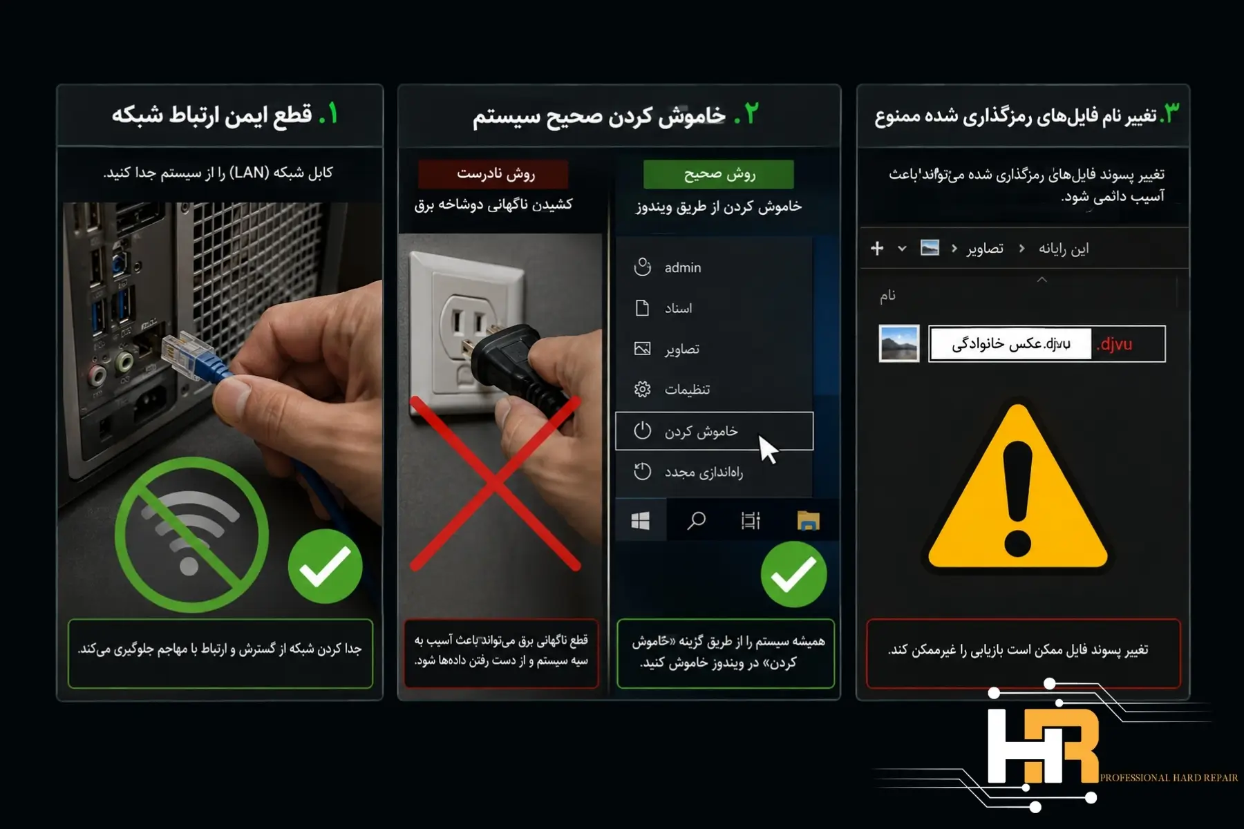 اقدامات ممنوعه قبل از بازیابی اطلاعات ویروس باج‌ افزار (باجگیر) 